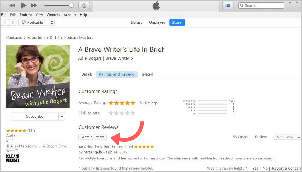 How to Write an iTunes Podcast Review - A Brave Writer’s Life in Brief
